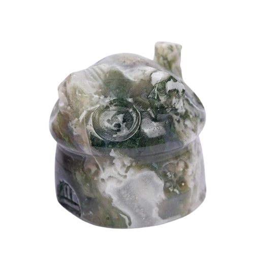 2.165 inches Moss Agate Mushroom house carving