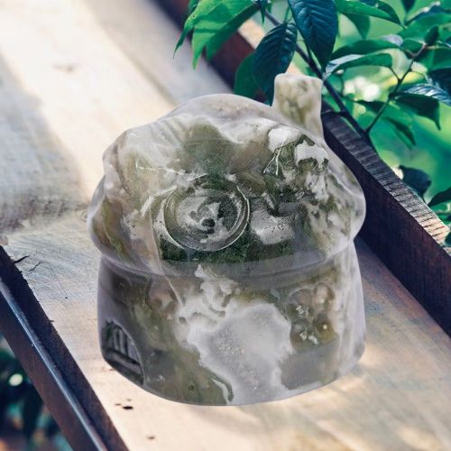 2.165 inches Moss Agate Mushroom house carving