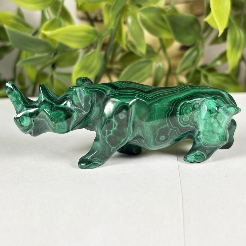 Malachite Rhino Carving from Congo