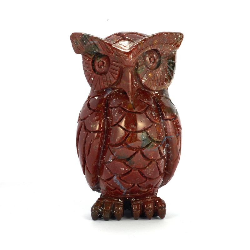 Hand Carved Ocean Jasper Owl on Branch Carving 13cm