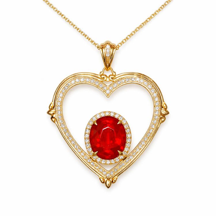 3.87 Ct. Orange Opal and Natural Diamond  Pendant