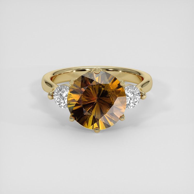Antique Style Yellowish Brown Sphene Ring 6.49 Ct., 14K Yellow Gold