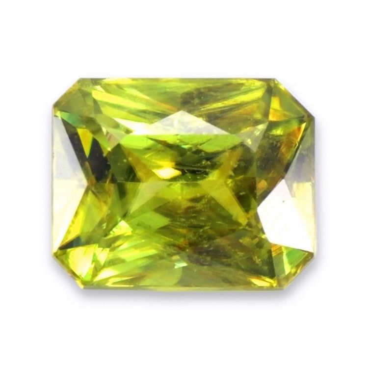 Antique Style Yellowish Green Sphene Ring 2.96 Ct., 14K White Gold