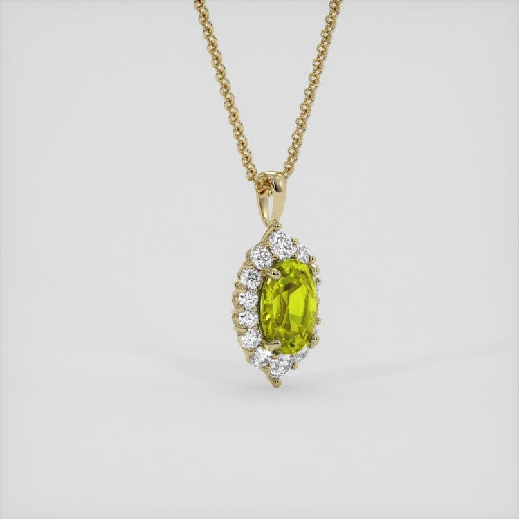 Halo Yellowish Green Sphene Pendant 2.62 Ct., 14K Yellow Gold