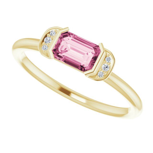 14K Yellow Gold Natural Pink Tourmaline &amp; .02 CTW Natural Diamond Stackable Ring