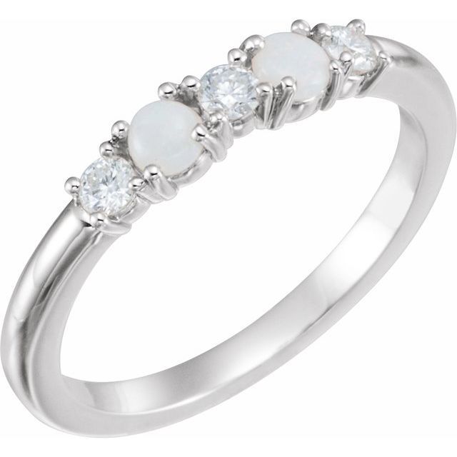 14K White Gold Natural White Opal &amp; 1/5 CTW Natural Diamond Stackable Ring