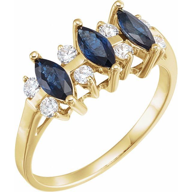 14K Yellow Gold Natural Blue Sapphire &amp; 1/4 CTW Natural Diamond Anniversary Band