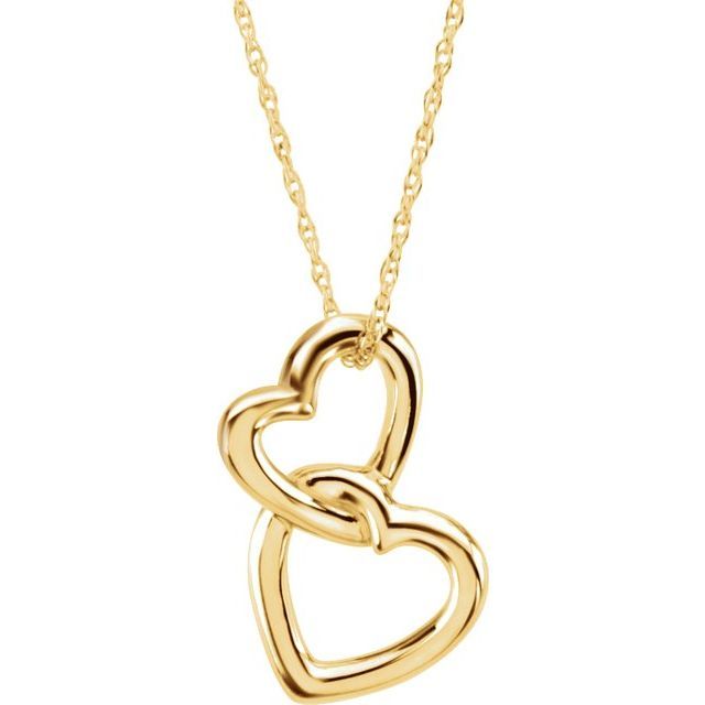 14K Yellow Gold Double Heart 18" Necklace