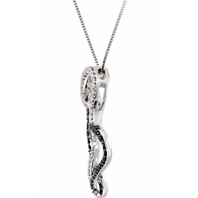14K White Gold &amp; Black Rhodium-Plated 1/2 CTW Black &amp; White Natural Diamond Double Heart 18" Necklace