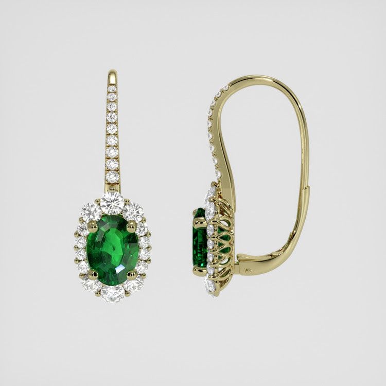 14K Yellow Gold Chrome Tourmaline and Diamond Halo Earrings
