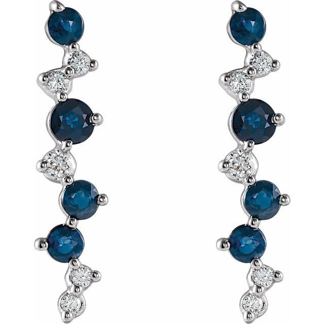 14K White Gold Natural Blue Sapphire &amp; 1/10 CTW Natural Diamond Earrings