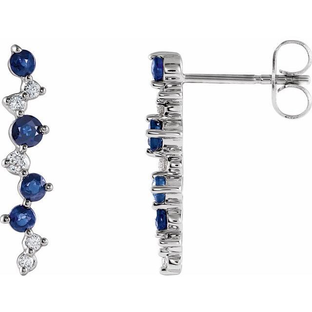 14K White Gold Natural Blue Sapphire &amp; 1/10 CTW Natural Diamond Earrings