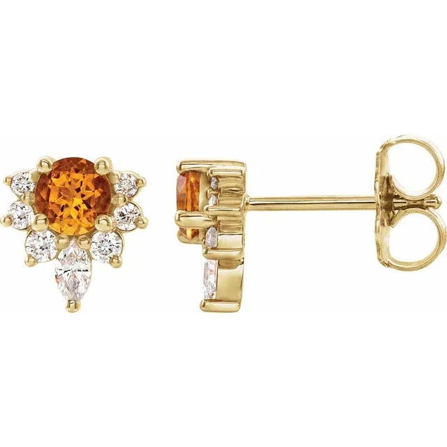 14K Yellow Natural Spessarite (Mandarin Garnet) &amp; 1/6 CTW Natural Diamond