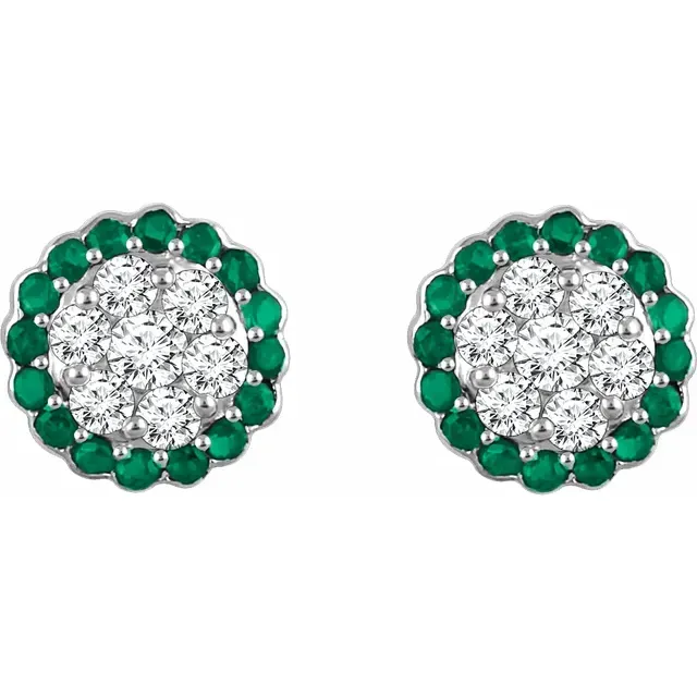 14K White Gold Natural Emerald &amp; 5/8 CTW Natural Diamond Earrings