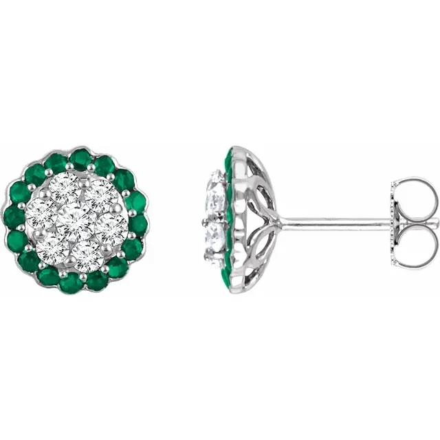 14K White Gold Natural Emerald &amp; 5/8 CTW Natural Diamond Earrings