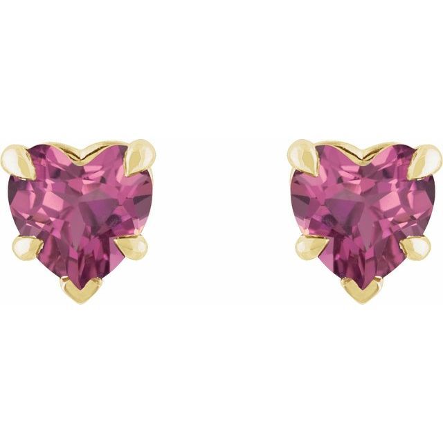 14K Yellow Gold Natural Pink Tourmaline Stud Earring