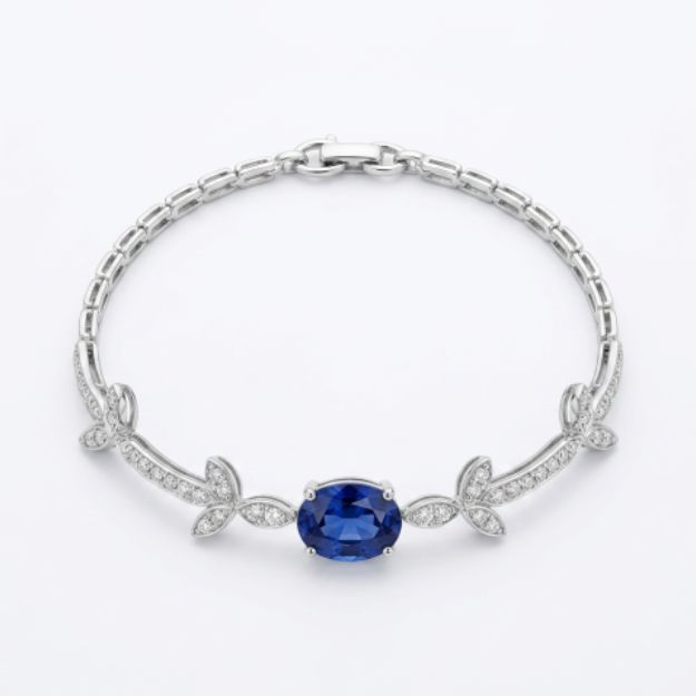 7' 14K Yellow Gold Natural  Sapphire and Diamond Line Bracelet