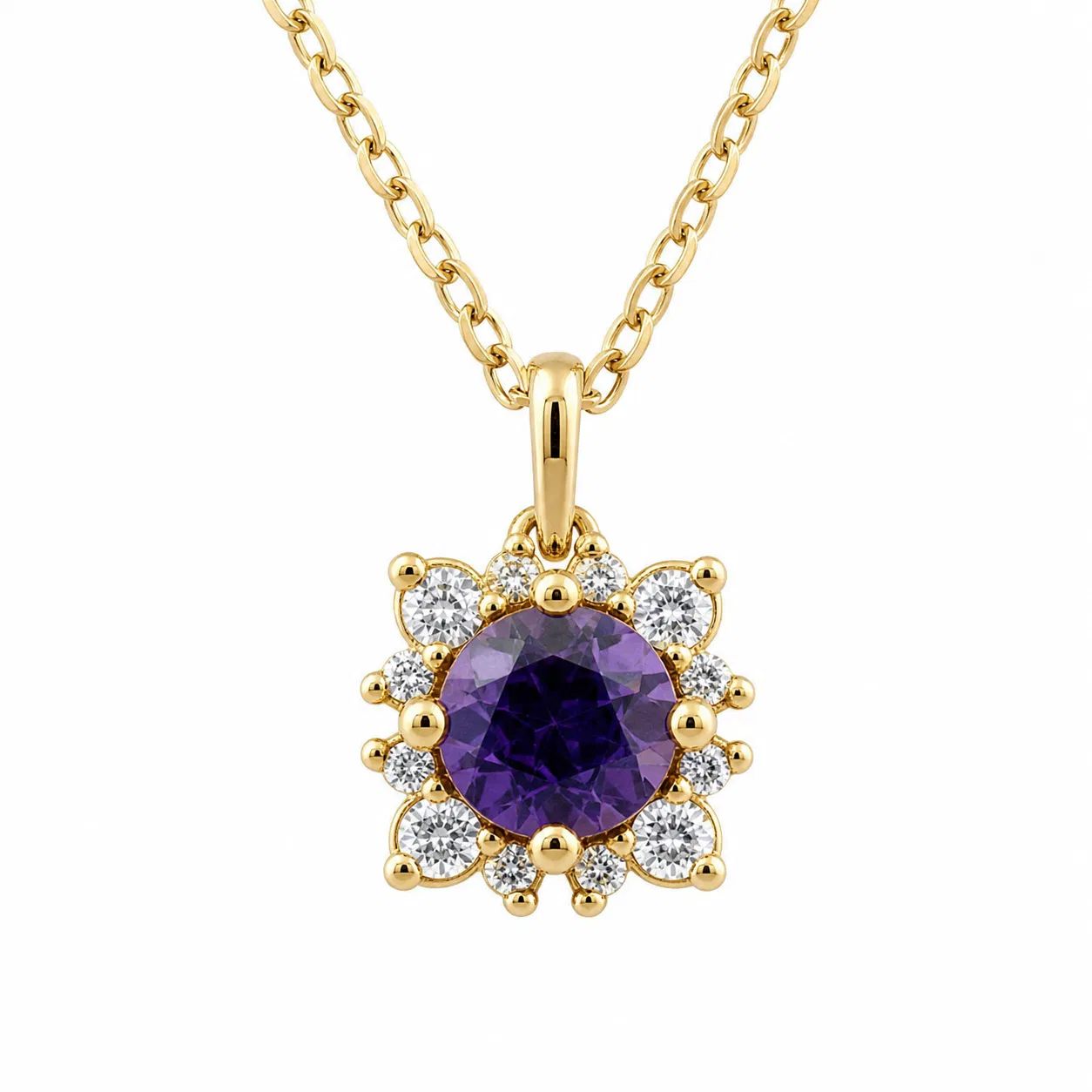 14K Yellow Gold Natural Amethyst and 1/6 CTW Natural Diamond 18" Necklace