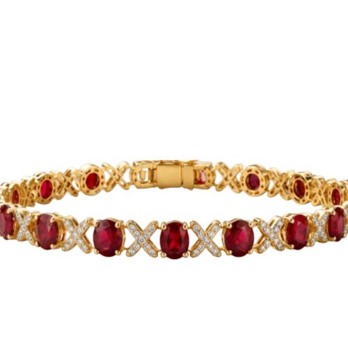 7' 14K Yellow Gold Natural  Ruby and Diamond  XO Bracelet