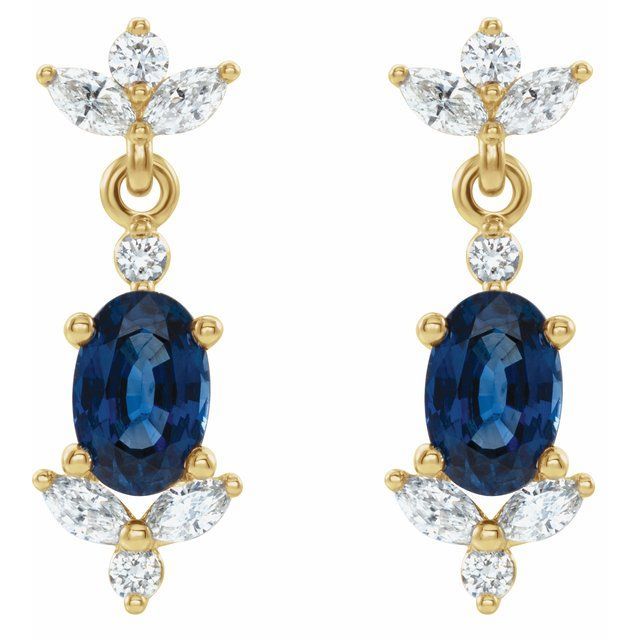 14K Yellow Gold Natural Sapphire &amp; Natural Diamond Earrings