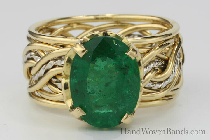 Emerald Two Tone Ring Braided with our Eight Strand Double Weave