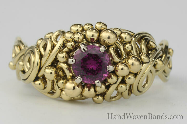 Purple Garnet Swirl/Braided Ring in 18k Yellow Gold