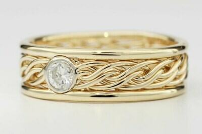 Six Strand Braided Ring with a Bezel Set Diamond