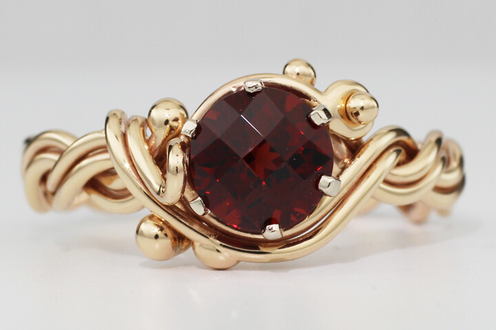 Checkerboard Garnet Ring Woven with our Four Strand Braid