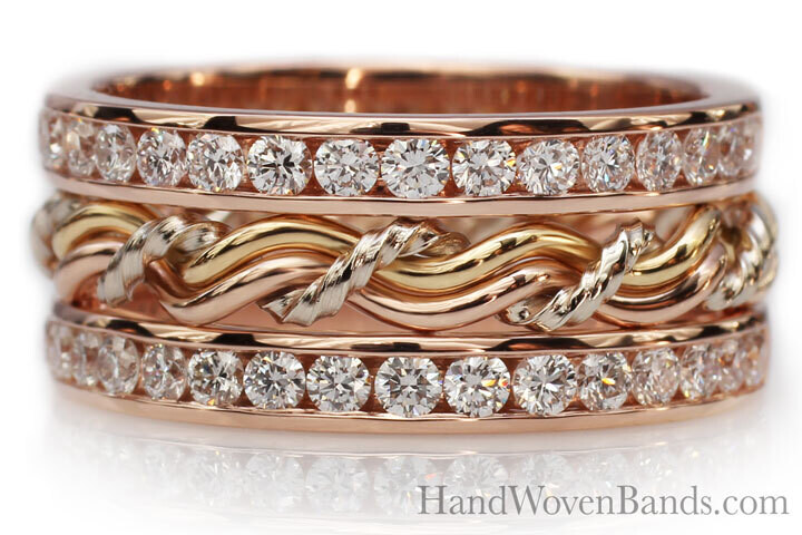 Rose Gold Cord of Three™ Ring Masterwork. Handmade wedding ring with diamonds