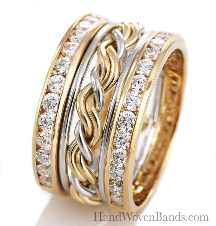 Cord of Three™ Ring with Diamond Outer Bands Two-Tone design