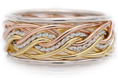 Eight Strand Double Weave with Outer Bands Tri-tone Ring