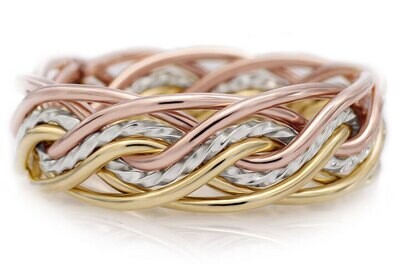 Eight Strand Double Weave Tri-tone Ring