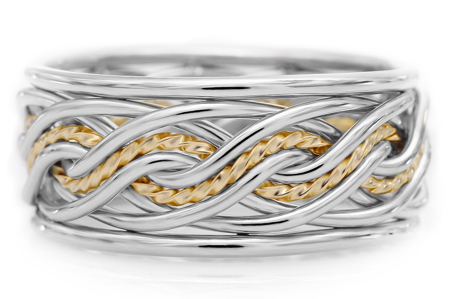 Eight Strand Double Weave with Outer Bands Two-tone Ring