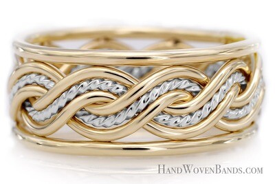 Six Strand Closed Weave with Outer Bands Two-tone Ring