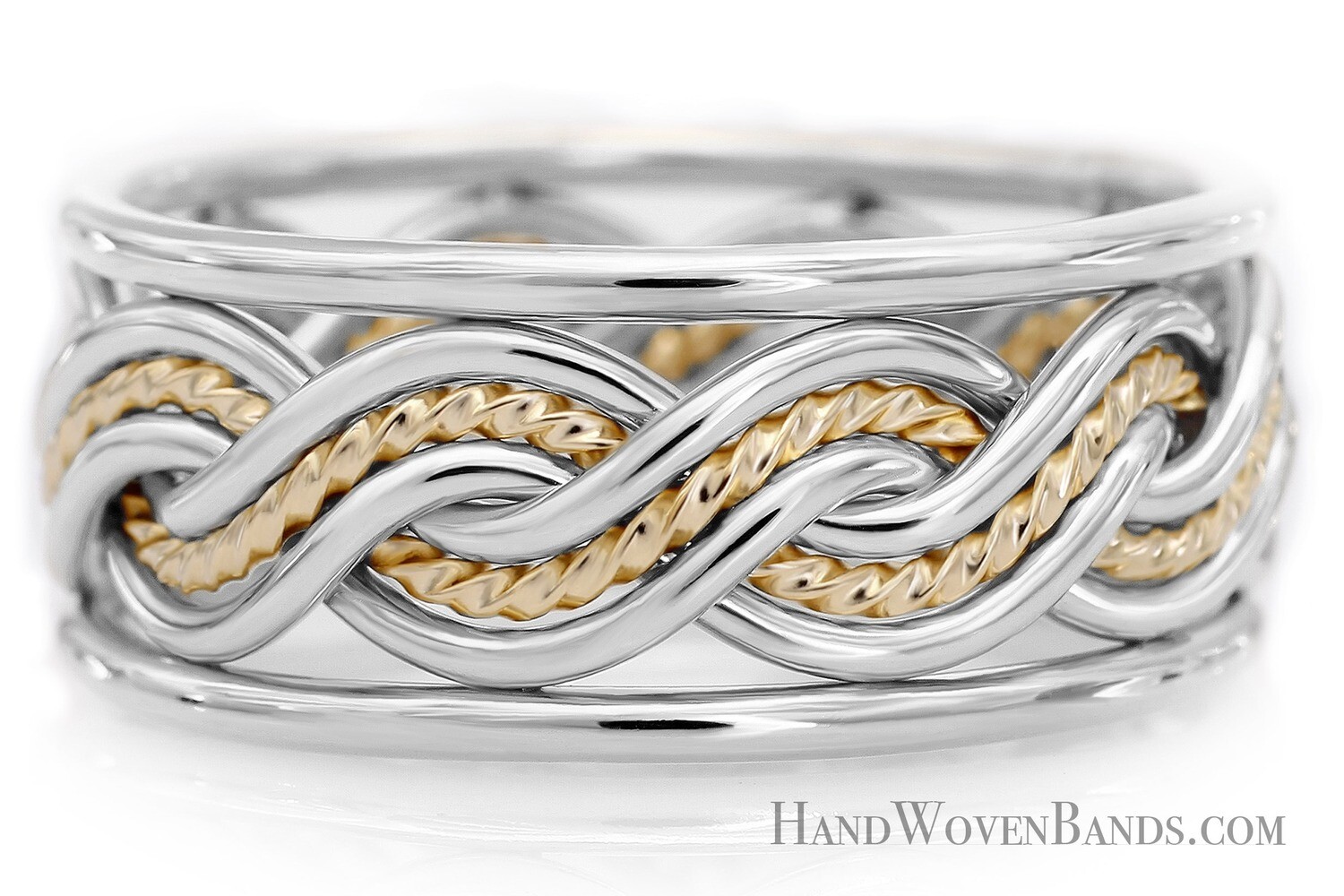 Six Strand Closed Weave with Outer Bands Two-tone Ring