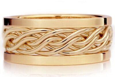 Six Strand Open Weave Handmade Braided Wedding Ring with Outer Bands
