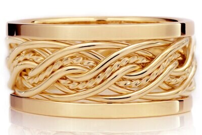 Eight Strand Double Weave Handmade Braided Wedding Ring with Outer Bands