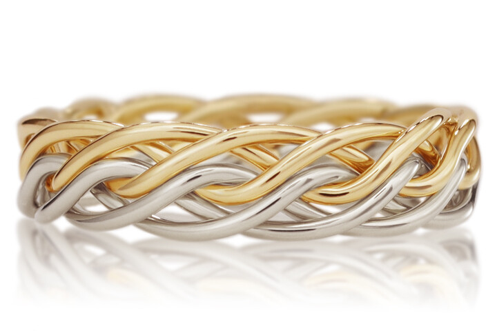 Six Strand Open Weave Ring - Two-Tone Braid Platinum & 18k Yellow Gold