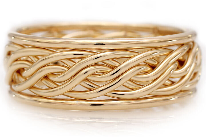 Six Strand Open Weave Ring with Outer Bands -14k Yellow Gold