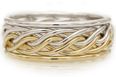 ★TOU★ NP033 Dual Strand Twisted Open Ring Six Strand Open Weave Ring with Outer Bands - Two-Tone Braid