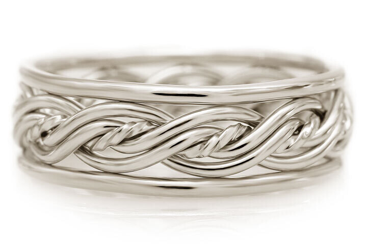 Five Strand Twist Weave Ring with Outer Bands in Platinum