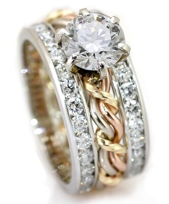 Diamond Specialty Cord of Three™ Ring. Handmade wedding ring with diamonds