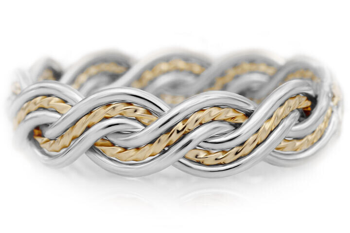 Six Strand Closed Weave - Two-tone Ring Platinum & 18k Yellow Gold