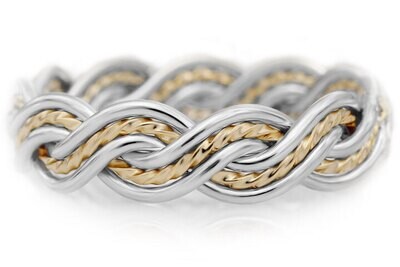 Six Strand Closed Weave - Two-tone Ring Platinum & 18k Yellow Gold, Braid: Surrounding: Platinum/ Center: 18k Yellow Gold