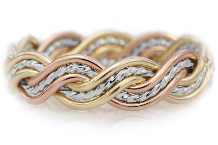 Six Strand Closed Weave Tri-tone Ring