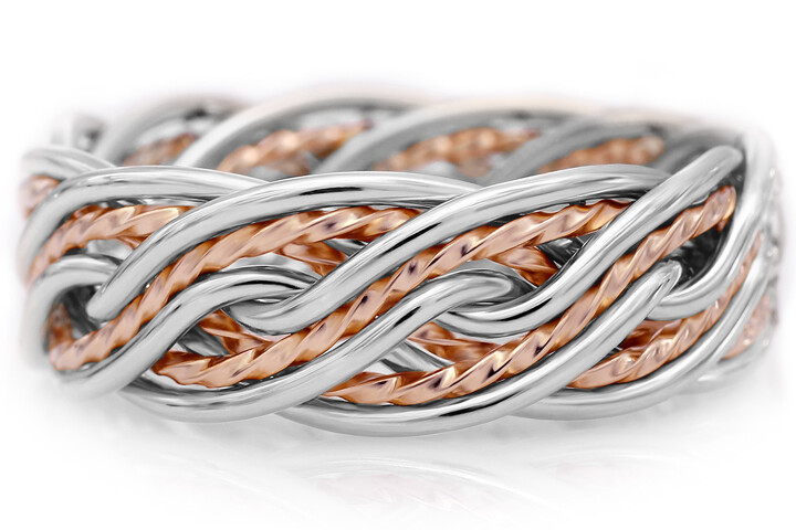 Ten Strand Double Weave Two-tone Ring - Platinum and 14k Rose Gold, Width: 8mm 1018D, Metal: Platinum/14 Rose Gold