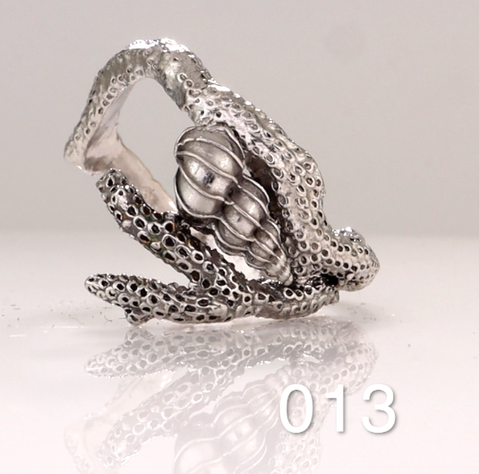 Silver Coral Ring with Shell with Large Wentletrap- Size 11