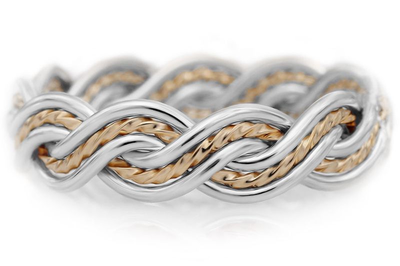 SILVER & GOLD 2-Tone - SIX Strand Closed Weave SILVER Wedding Ring