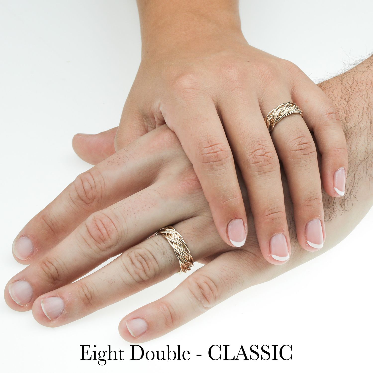 Eight Strand Double Weave Ring Two Tone Braid Platinum 18k Yellow Gold