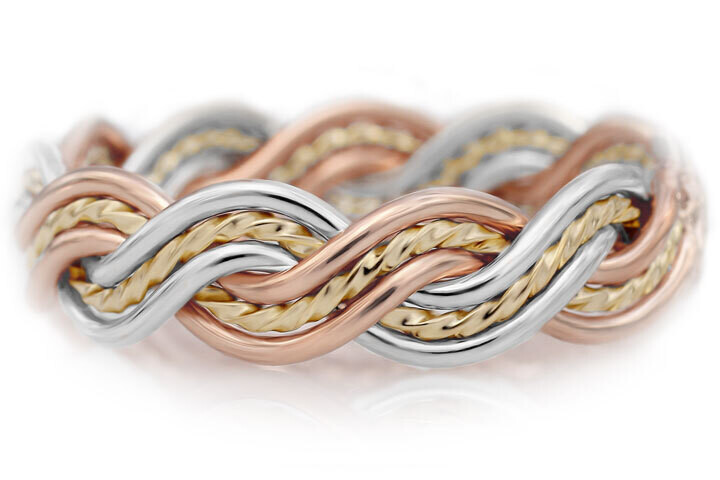 Six Strand Closed Weave Tri Tone Braided Ring without Outer Bands